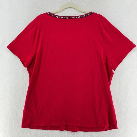 Talbots Blouse Womens Sz 2X Red Short Sleeve Paisley Studded V Neck Pullover Top - Picture 2 of 9